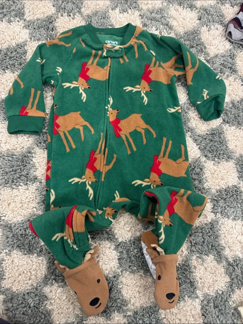 Carter's Green Reindeer Fleece Footed Pajamas